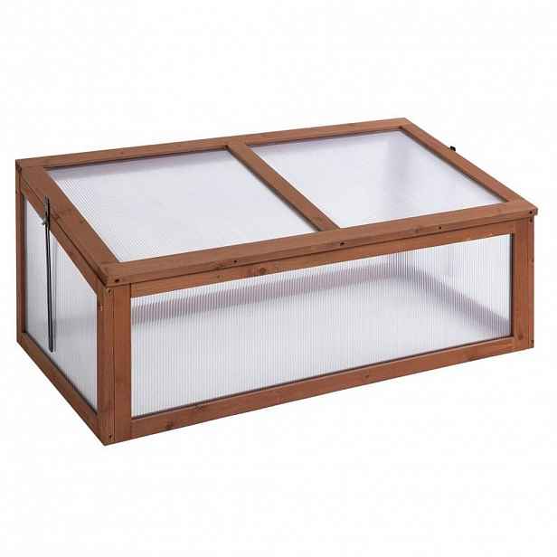 Modfu MINI skleník ze dřeva 100x65x40 cm hnědý s výklopným víkem a polykarbonátovou deskou