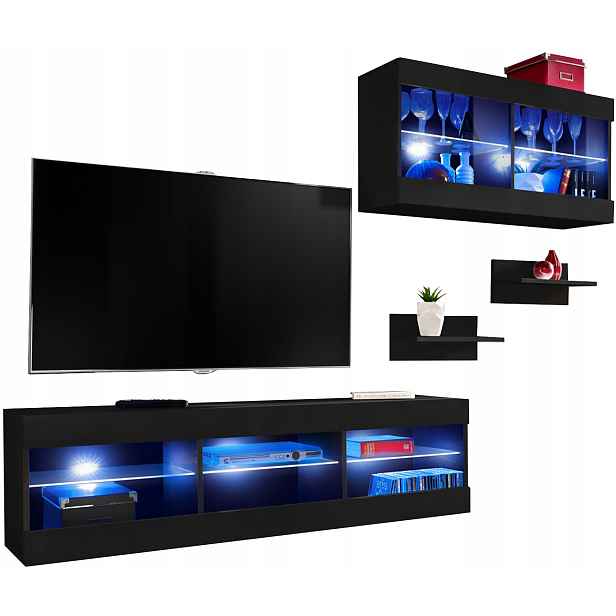 Sada Rtv nábytku Tivoli SET3 Černá/Černá, Modré Led