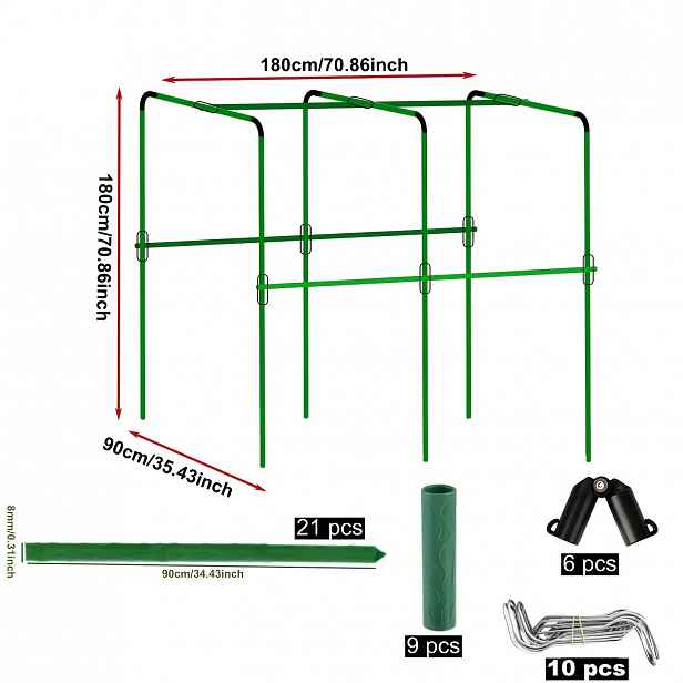 TEMU 1 sada 180X180X90 cm, celkem 46 ks (21 tyčí o tloušťce 8 mm a délce 90 cm, 9 spojovacích trubek, 6 B-konektorů, 10 drátových spon) pro okrasné