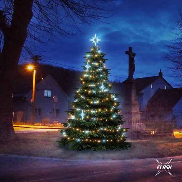 LED světelná sada na stromy vysoké 3-5 m, teplá bílá s Flash, ledové dekory DZ113S2