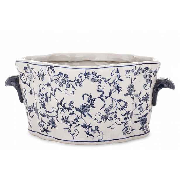 Váza květináč bílá modrá obal na květináč, stylová porcelánová dekorace