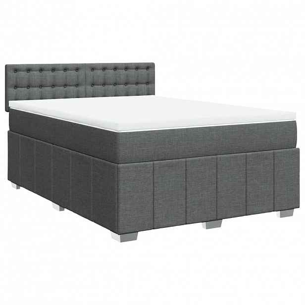 vidaXL Box spring postel s matrací tmavě šedá 140x200 cm textil