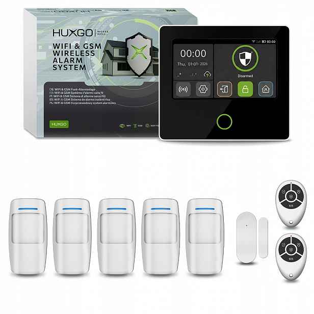 Bezdrátový WiFi Gsm 4G alarm s aplikací Tuya, Huxgo HXA502 4G B