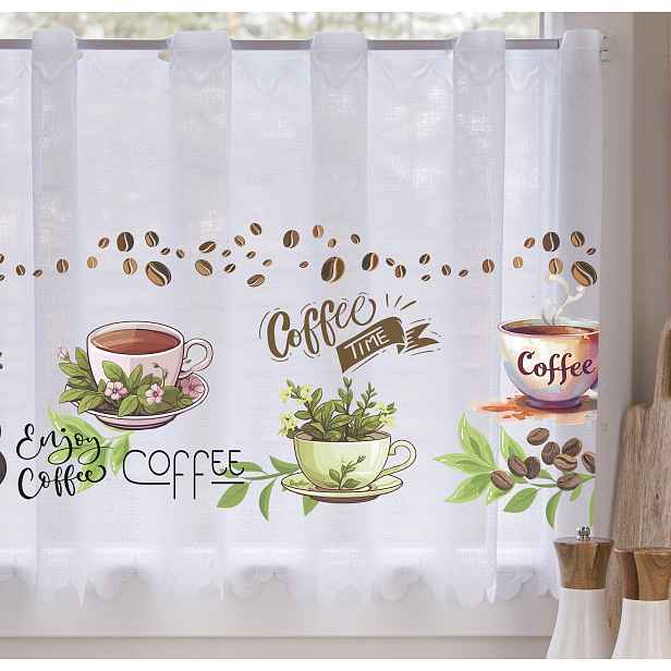 Mg Vitrážová Záclona do kuchyně Enjoy Coffee 88 400x60 cm, obšité boky, šitá