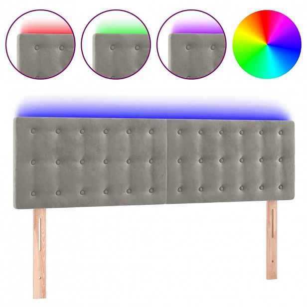 vidaXL Čelo postele s LED světle šedé 144 x 5 x 78/88 cm samet