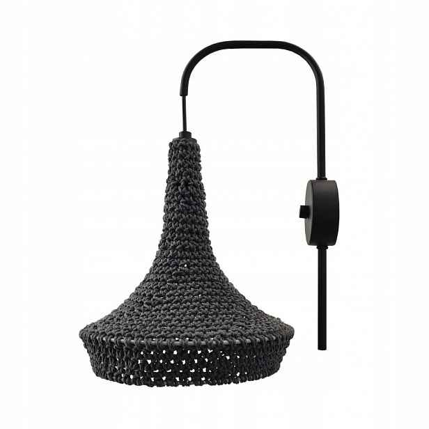 Šedá nástěnná lampa s bavlněným stínítkem, ručně vyrobená boho lampa Mahaka 4034 Antigo