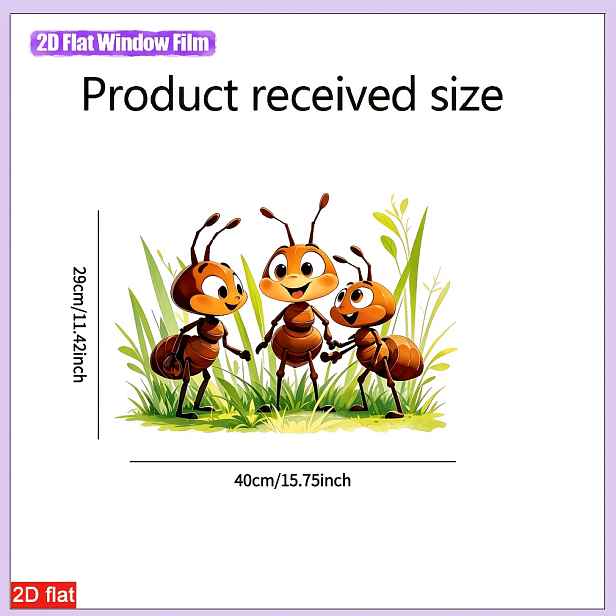TEMU 2D Plochá, 1ks 2D Plochá Tištěná Samolepka na Okno s Mravenčí Trávy, Kreativní DIY Samolepicí Odnímatelná Oboustranná Viditelná PVC Skleněná