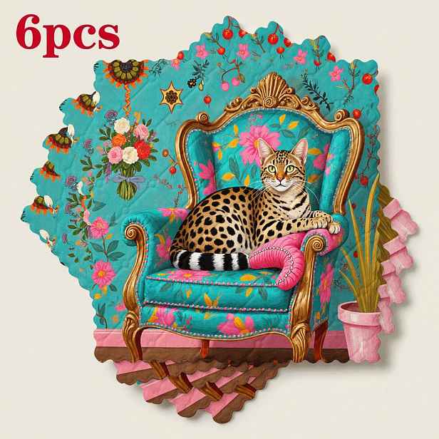 TEMU Sada 6 čisticích utěrek s luxusním modrým leopardím potiskem, ideální do kuchyně. Tyto ultra měkké, opakovaně použitelné ručníky s potiskem o