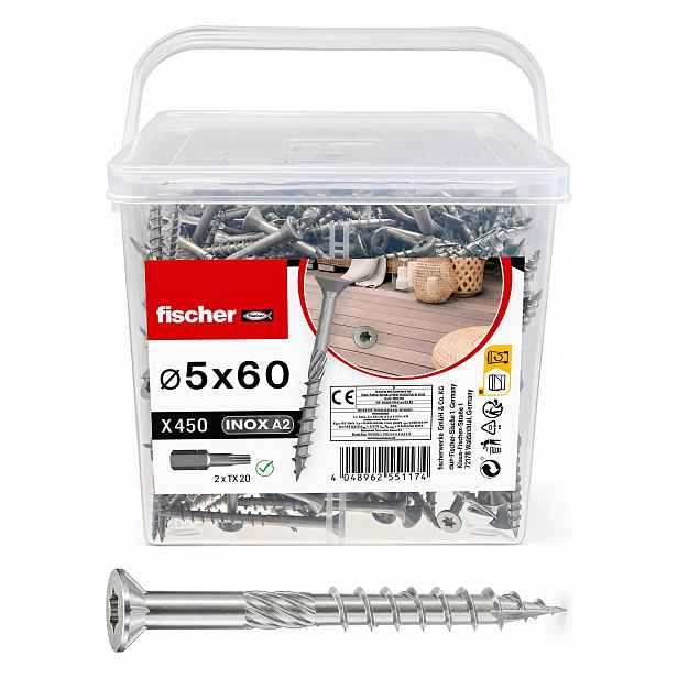 Terasové vruty fischer Fts-rtp A2 5,0x60 TX20 nerezové pro prkna 450 ks