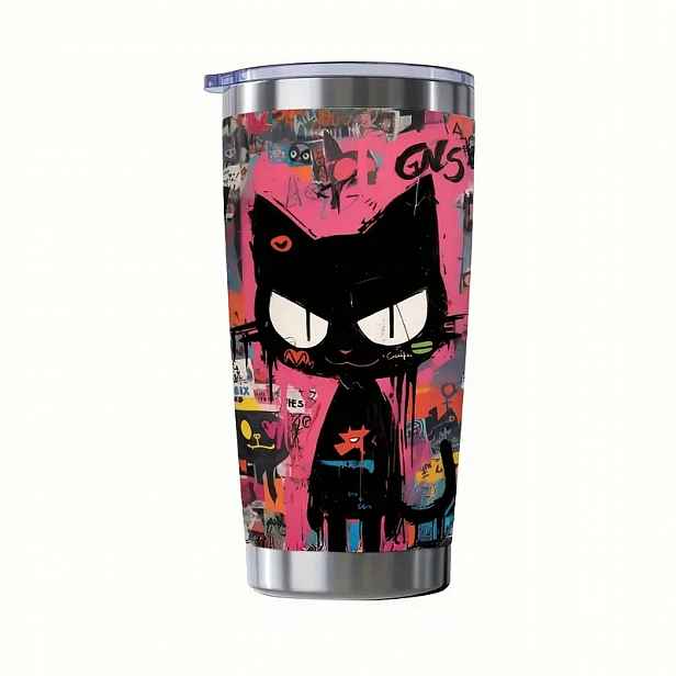 Termohrnek termoska velké kočky barevné vzduchotěsný dárek Pop Art Graffiti