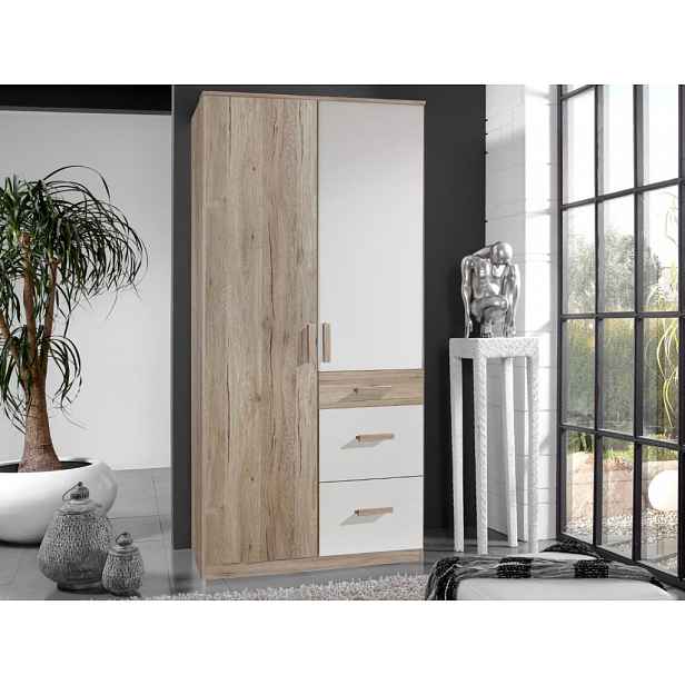 Šatní skříň Cariba, 90 cm, dub san remo/bílá