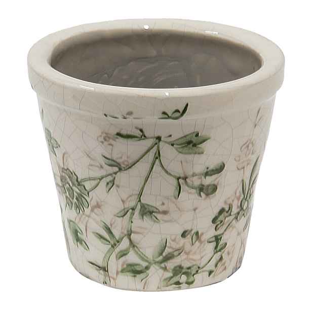 Keramický obal na květináč se zelenými květy Ganni green XS - Ø 8*7 cm Clayre & Eef