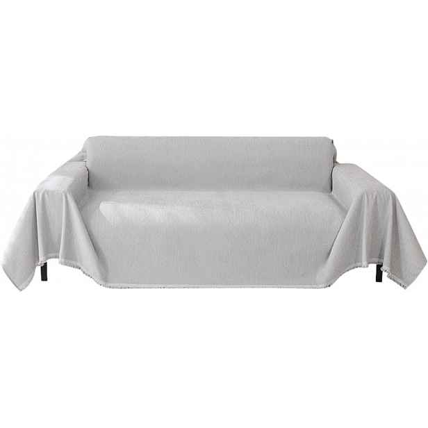 Ochranná přikrývka na pohovku 180 × 260 cm světle šedá, šenilová, s třásněmi