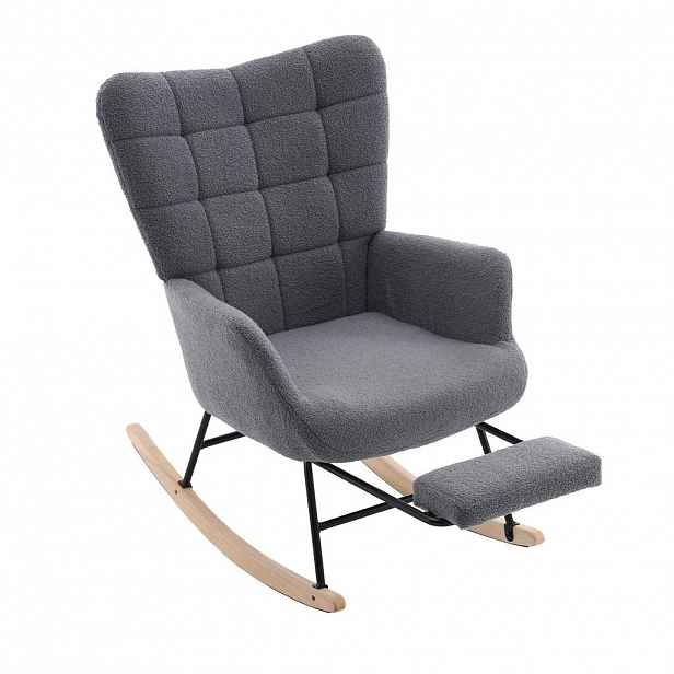 OKWISH HOUPACÍ židle 91/61/88 cm šedá z jehněčí vlny s vysokým opěradlem a podnožkou