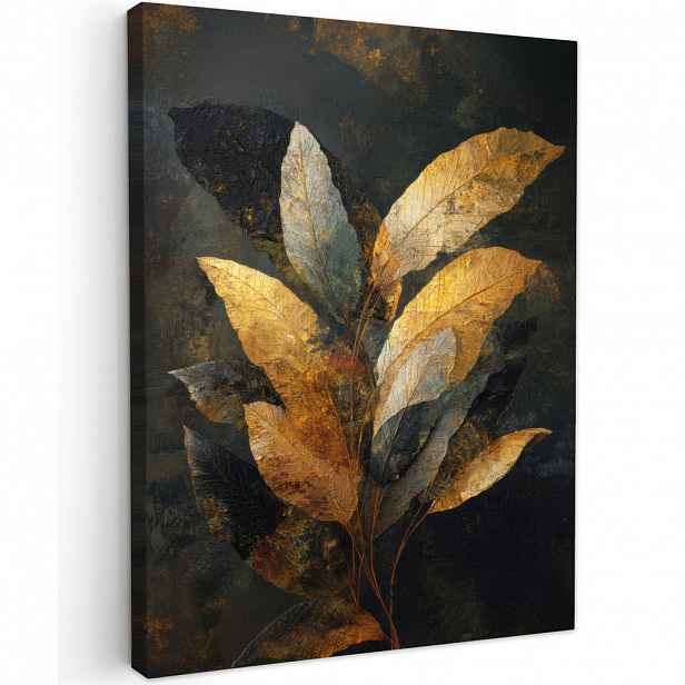 MuchoWow OBRAZ NA PLÁTNĚ Složení Golden Leaf - Botanický luxus 60x80 cm