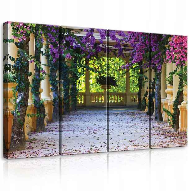 Obraz 120x80 Altán alej pergola květiny bugenwilla fialová růžová zeleň