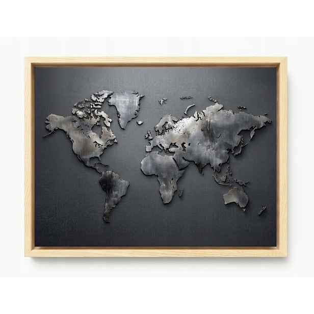 Obraz Rám American Box Mapa Světa Metalová Šedá Industrial Loft 80x60