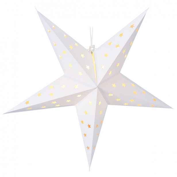 Závěsná svítící vánoční hvězda bílá 60 cm, LED, s časovačem