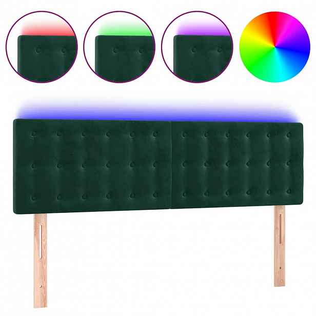 vidaXL Čelo postele s LED tmavě zelené 144x5x78/88 cm samet