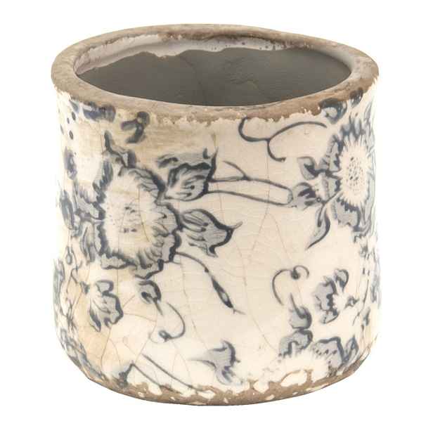 Keramický obal na květináč se šedými květy Filon French XS - Ø 8*7 cm Clayre & Eef