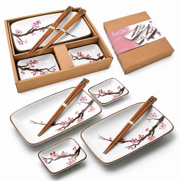 Sada keramického nádobí na sushi Světlý komplet Oriental Sakura pro 2 osoby