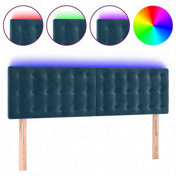 vidaXL Čelo postele s LED tmavě modré 144x5x78/88 cm samet