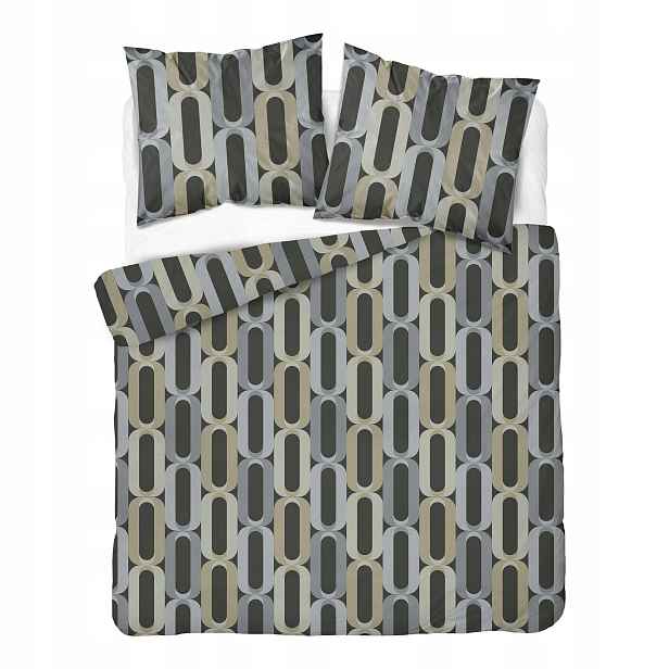 Povlečení Home Satin 180x200 grafitová šedo-olivová geometrie