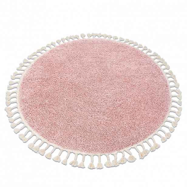 rugsX KULATÝ koberec BERBER 9000, růžový - střapce, Berber, Maroko, Shaggy 120 cm
