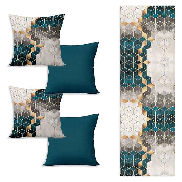 Set běhounu na stůl a 4 povlaků na polštáře Optic - Minimalist Cushion Covers