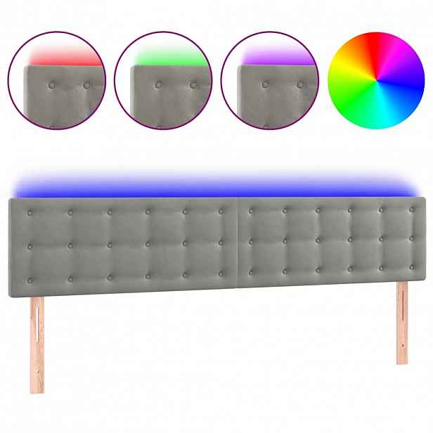 vidaXL Čelo postele s LED světle šedé 160x5x78/88 cm samet