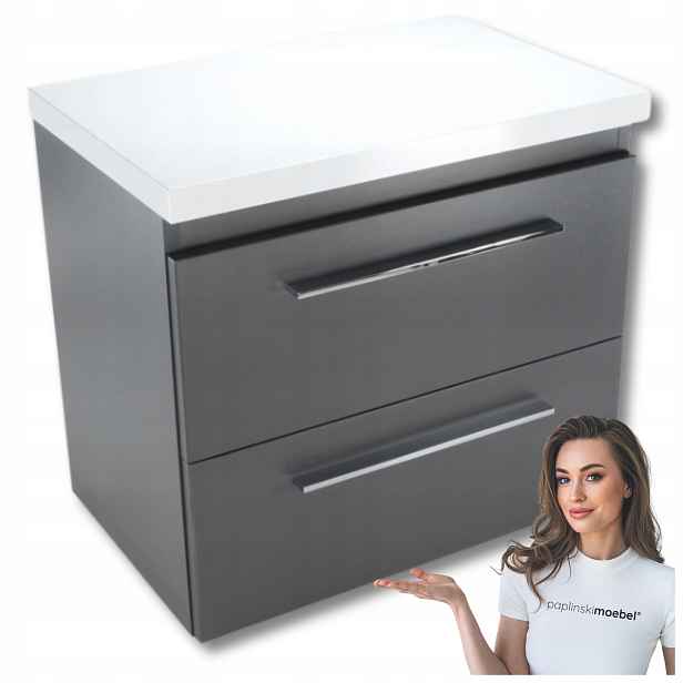 Koupelnová skříňka Grafit 60 cm s bílou lesklou deskou pod umyvadlo