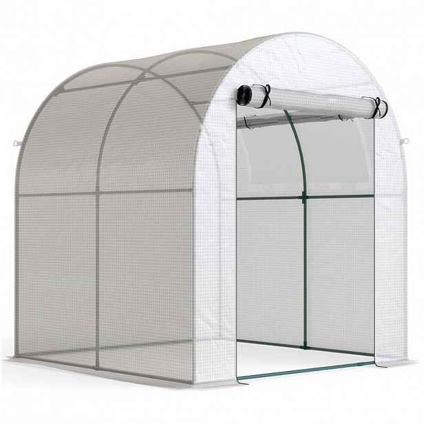 Modfu SKLENÍK z oceli 180x180x200 cm bílý s rolovacími dveřmi a okny, s odolnou fólií