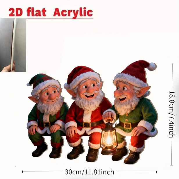 TEMU 2D Plochý, 2D Plochý Design, Zábavná Venkovní Dekorace, Tři Figurky Santa na Plotě, Vyrobeno z Odolného Dřevěného Materiálu, Vánoční Dekorační