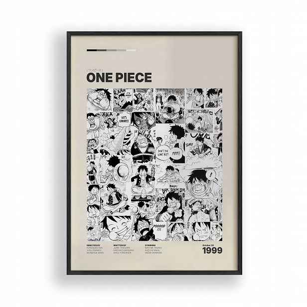 Obraz One Piece Luffy Manga Collage Plakát Rámeček Dřevěný Černý 30x42 cm