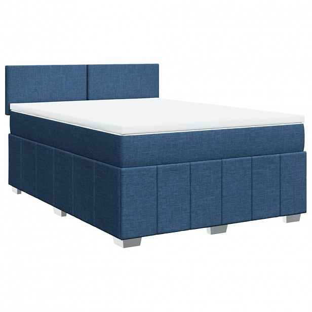 vidaXL Box spring postel s matrací modrá 160x200 cm textil