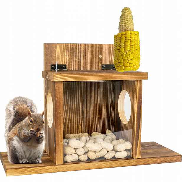 Domeček Pro Veverky Krmítko pro veverky ze dřeva se stříškou 24x35 cm