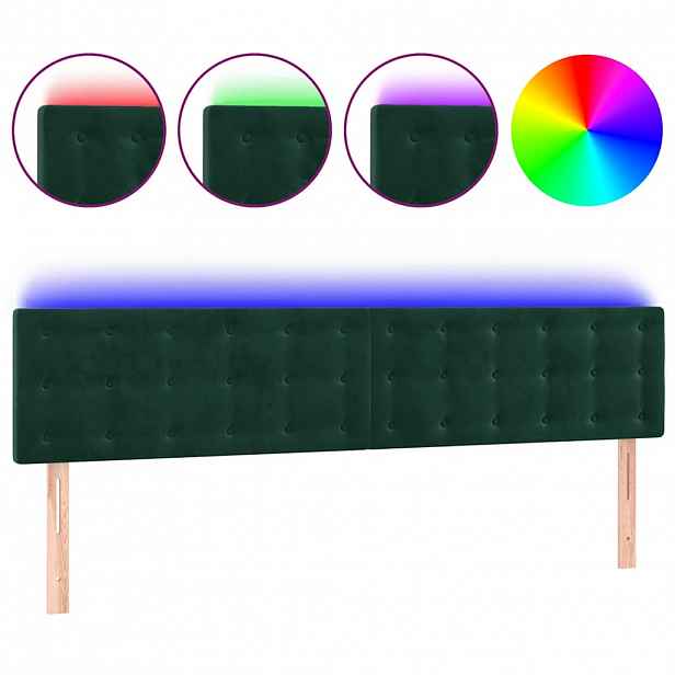 vidaXL Čelo postele s LED tmavě zelené 160x5x78/88 cm samet