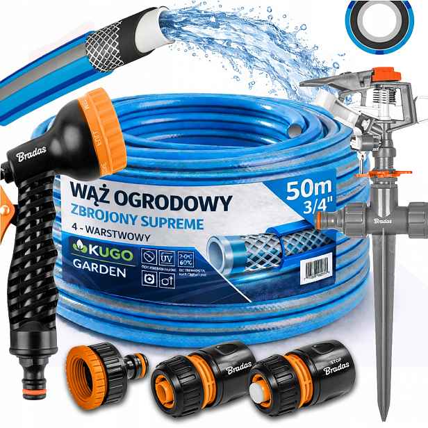 Hadice 3/4" 50 m 4 Vrstvy Supreme Gun Zavlažovač Set Bradas
