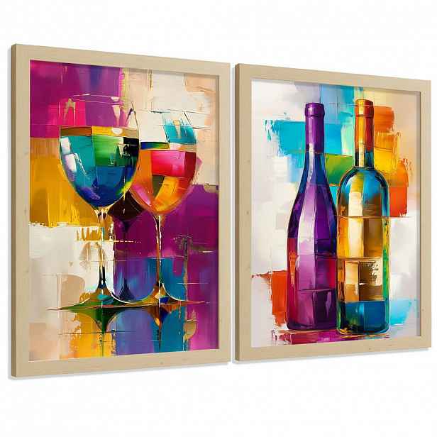Nacnic PLAKAT Sada 2 Pop Wine A4 Lehký dřevěný rám