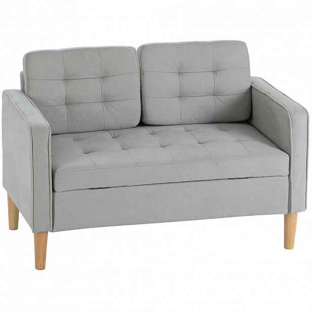 Redom DVOUMÍSTNÁ pohovka 117/62/78 cm s úložným prostorem a knoflíkovým prošíváním v sametovém vzhledu, Světle šedá