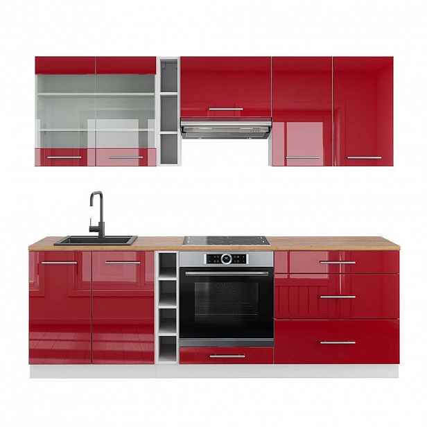 Vicco KUCHYŇSKÝ KOUT Fame-Line Bordeaux vysoký lesk/bílá 235 cm , PD Dub