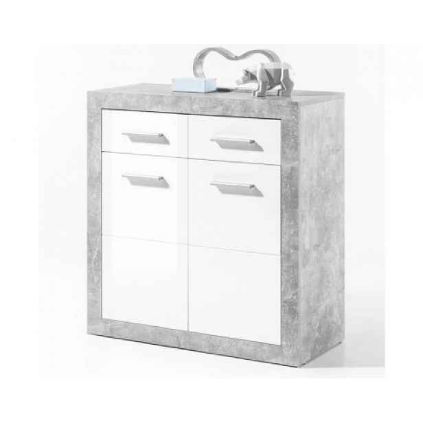 Komoda Stone 82 cm, beton/bílá