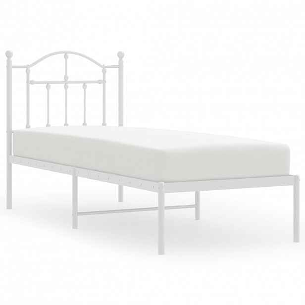 vidaXL Kovový rám postele bez matrace s čelem bílý 75 x 190 cm