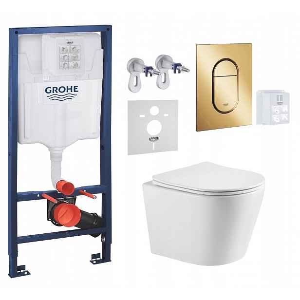 Grohe Wc stojan Rapid Sl s Wc mísou Jess Tornado a zlatým tlačítkem