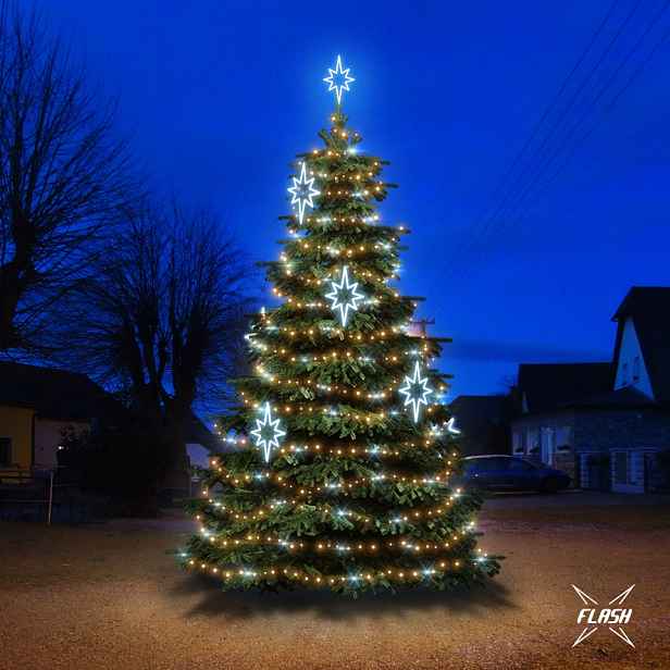 LED světelná sada na stromy vysoké 6-8 m, teplá bílá s Flash, ledová dekory DZX0141S2