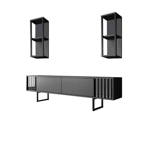 Televizní stolek s policemi Chrome Anthracite and Black