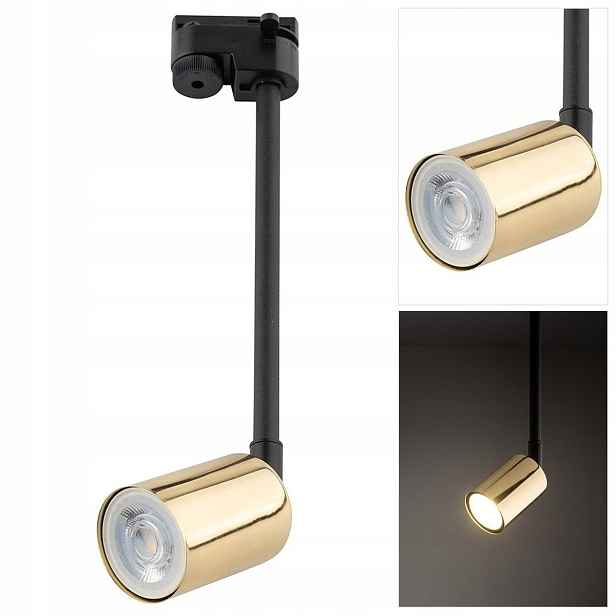 Zlatý kolejnicový spot Tracer je moderní a pohyblivý nad kabinetem Tk Lighting