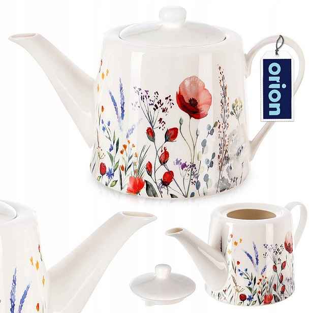 Kávová konvička na čaj Porcelánová bílá Elegantní potisk Maki Orion 1 l
