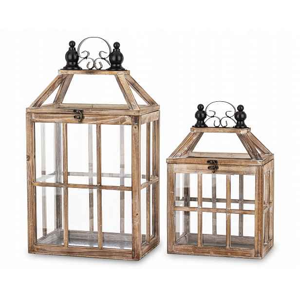 Dřevěné lampiony boho Vintage 2ks provensálské hnědé loftové rustikální