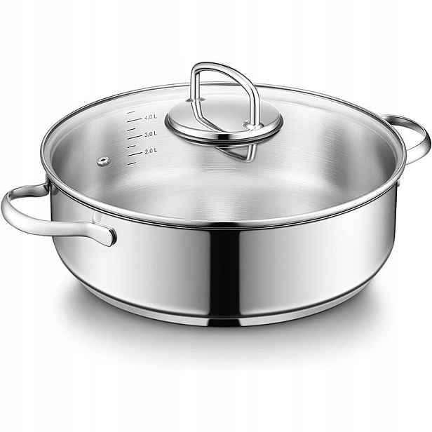 Nerezová hluboká pánev s poklicí 11123, průměr 28 cm, stříbrná